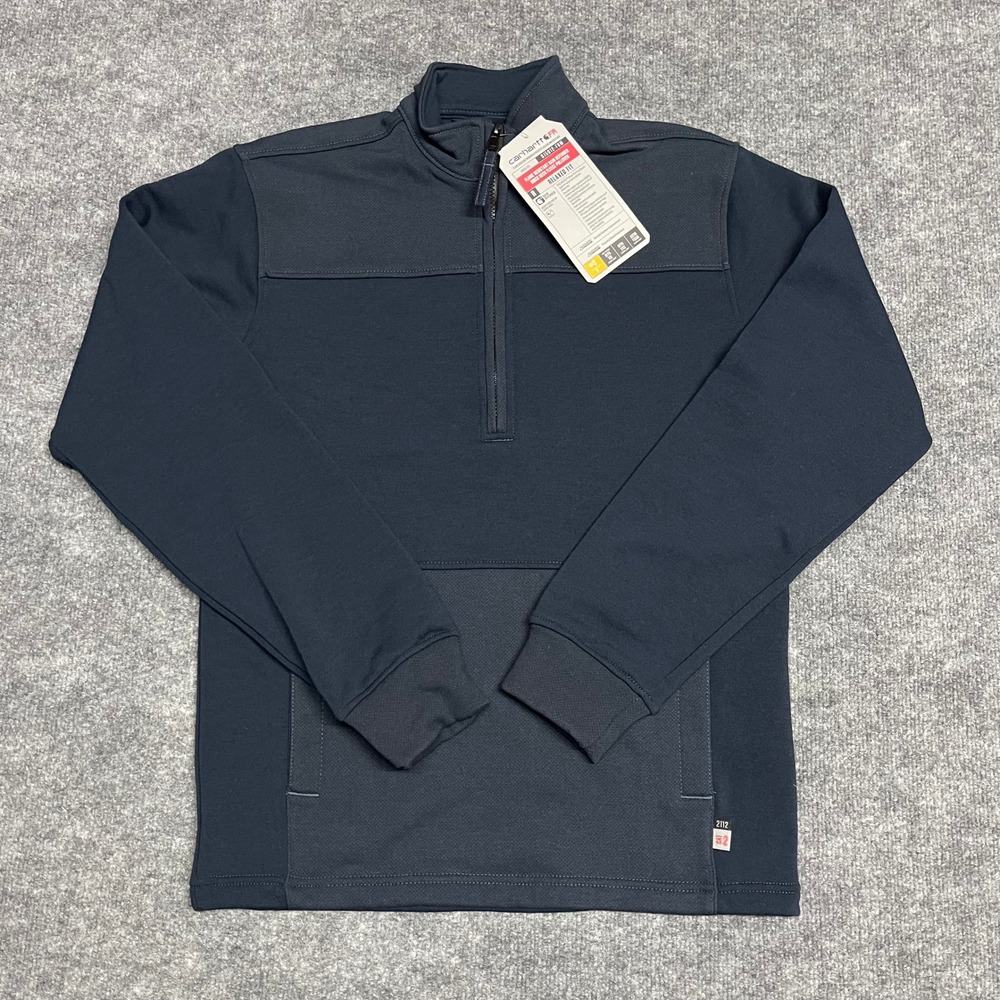 Carhartt FR Pullover Mens Small Blue Rain Defender Mock Neck Flame Resistant
